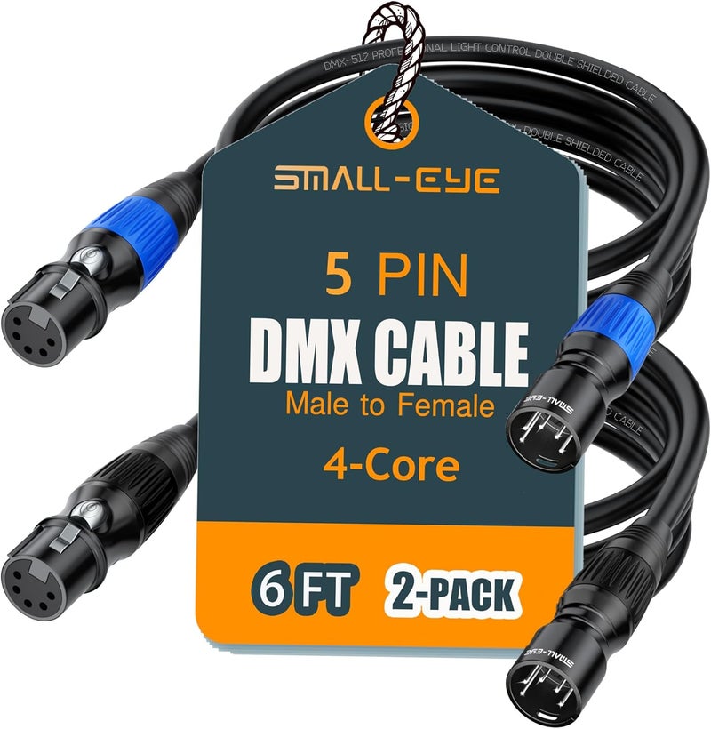 SMALL-EYE 5 Pin DMX Cable 6 ft 2-Pack – 4-Core Male to Female Stage Lighting Cable for DMX512 Controller, Multi-Color Coded (6') - Image 1
